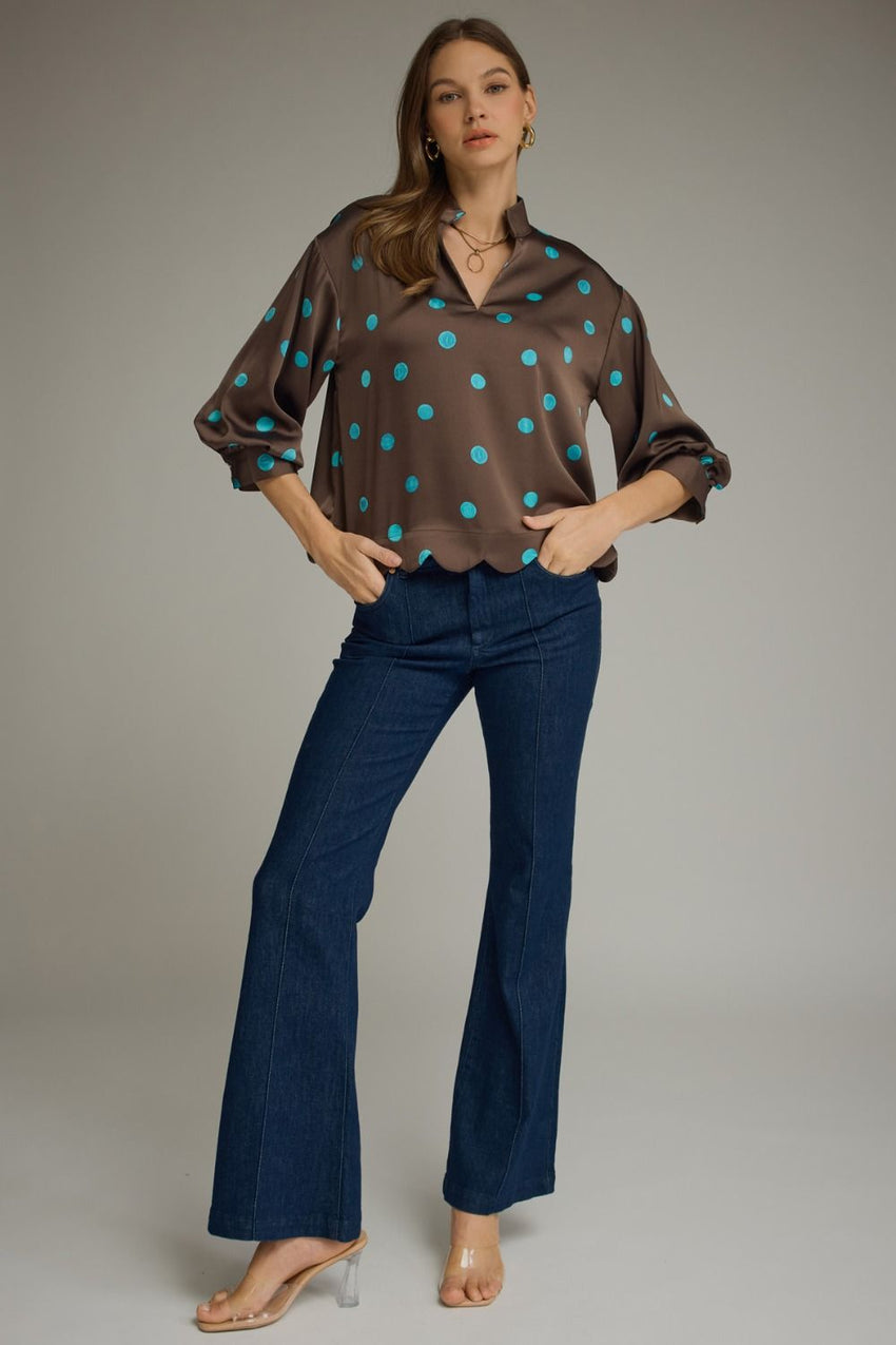 T31070 Brown/Turq Dot Blouse
