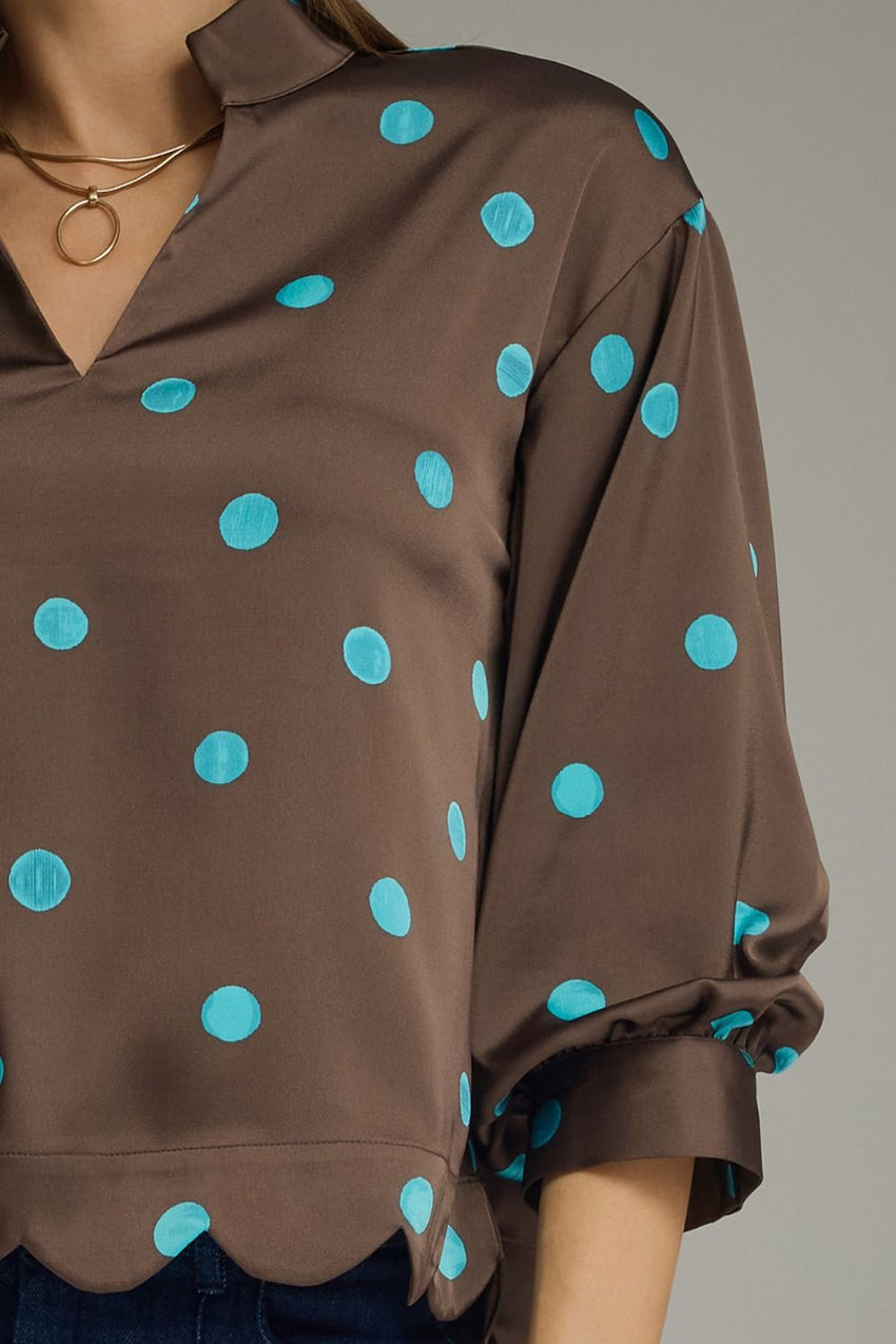 T31070 Brown/Turq Dot Blouse