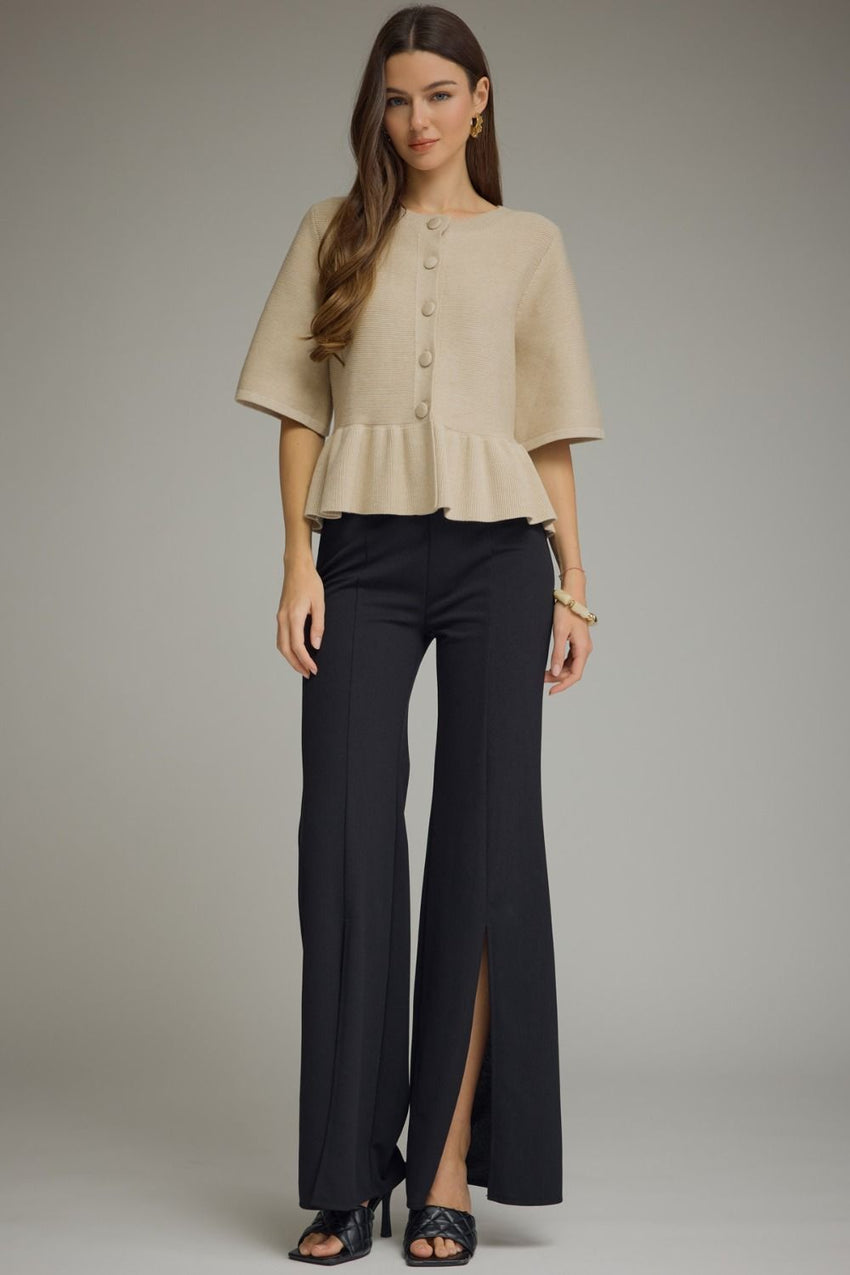 J30021  SS Knit Cardigan Oatmeal