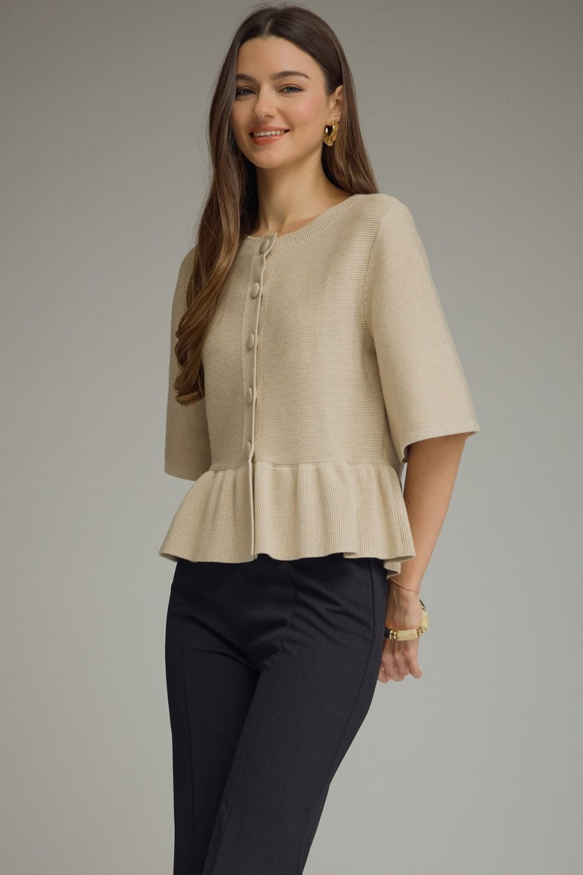 J30021  SS Knit Cardigan Oatmeal