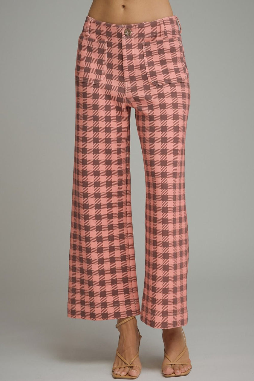 P32221 Gingham Wide Leg Knit Pant