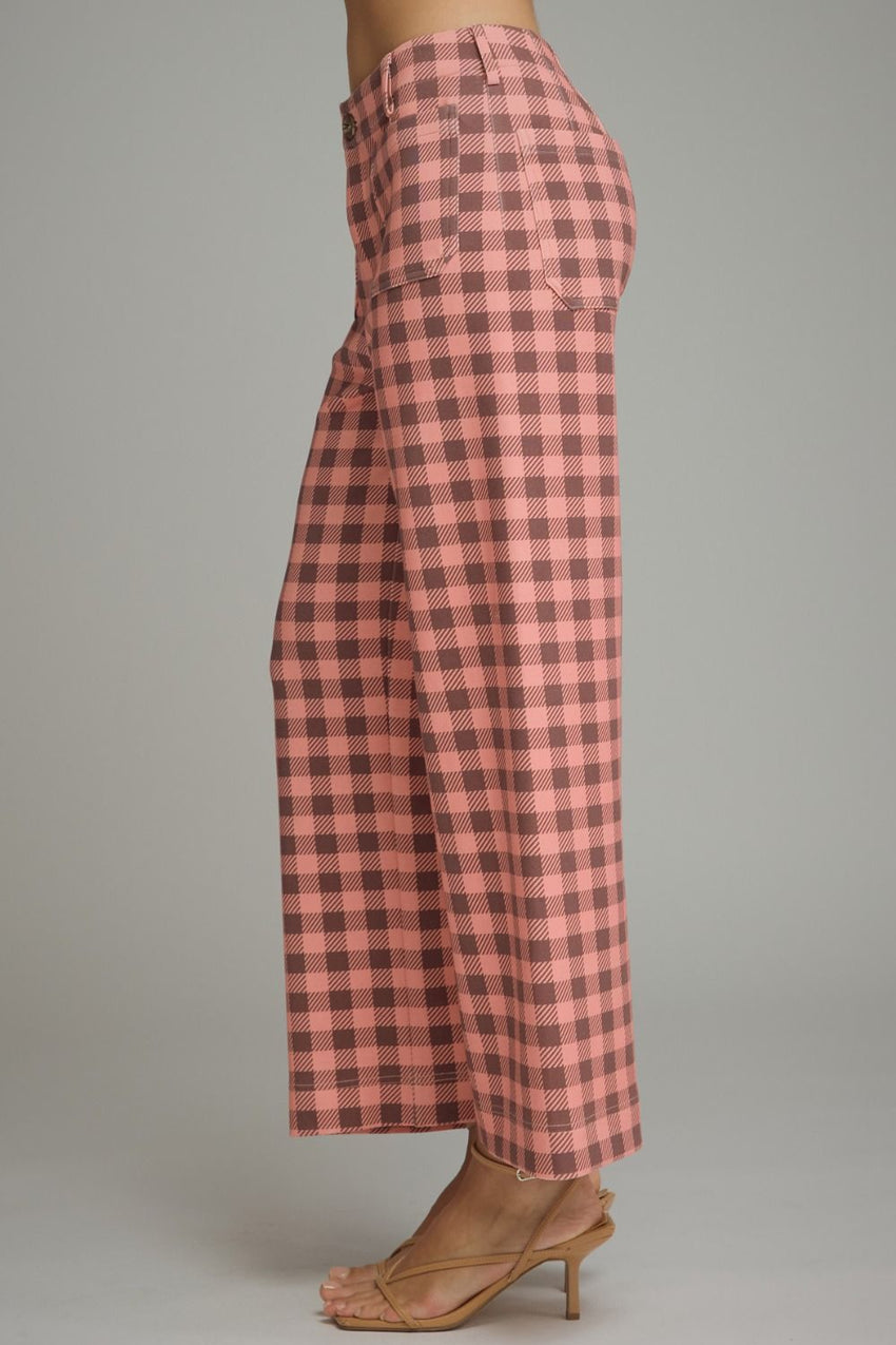 P32221 Gingham Wide Leg Knit Pant