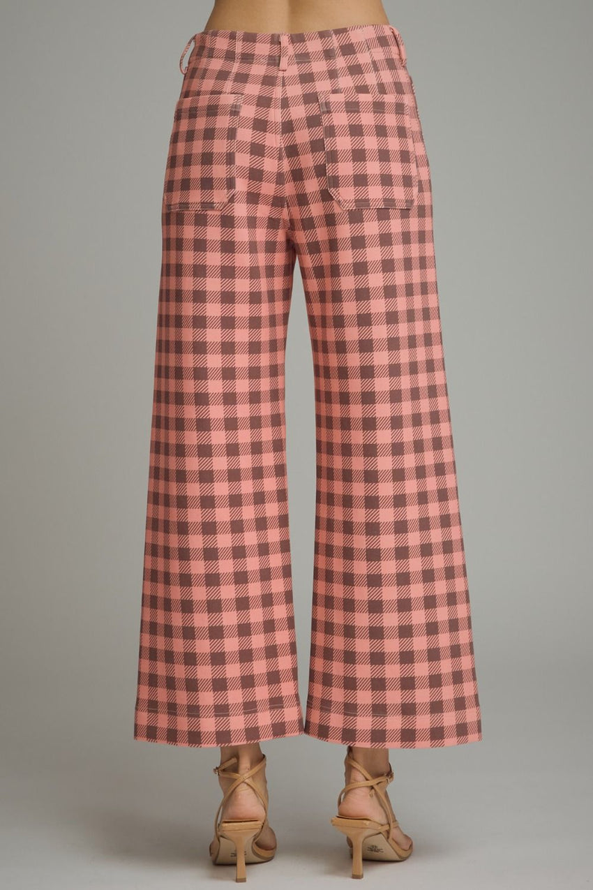 P32221 Gingham Wide Leg Knit Pant