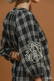 C4875 Plaid Balloon Sleeve Blouse