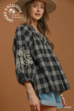 C4875 Plaid Balloon Sleeve Blouse