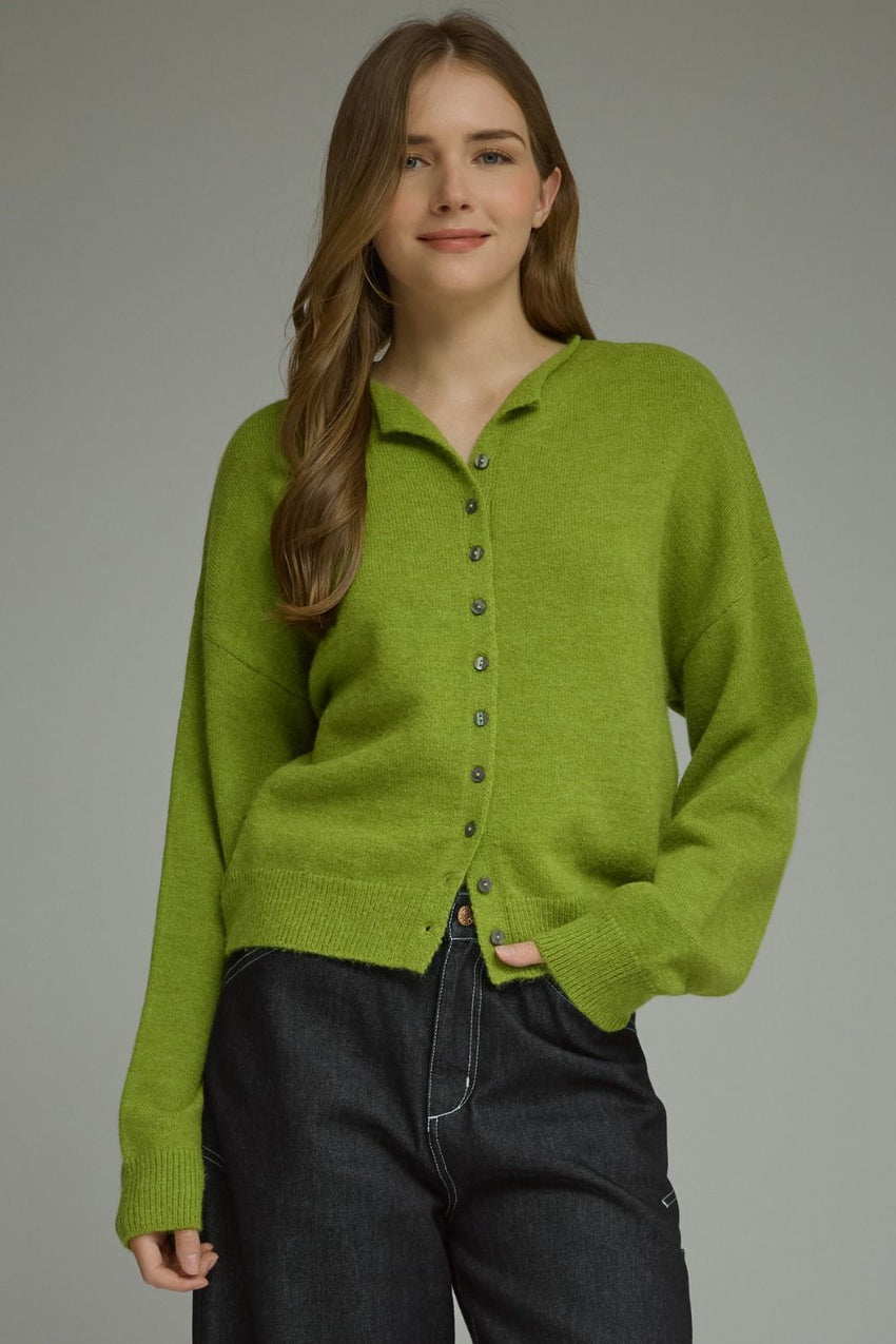 T31963 Pea Green Cardigan