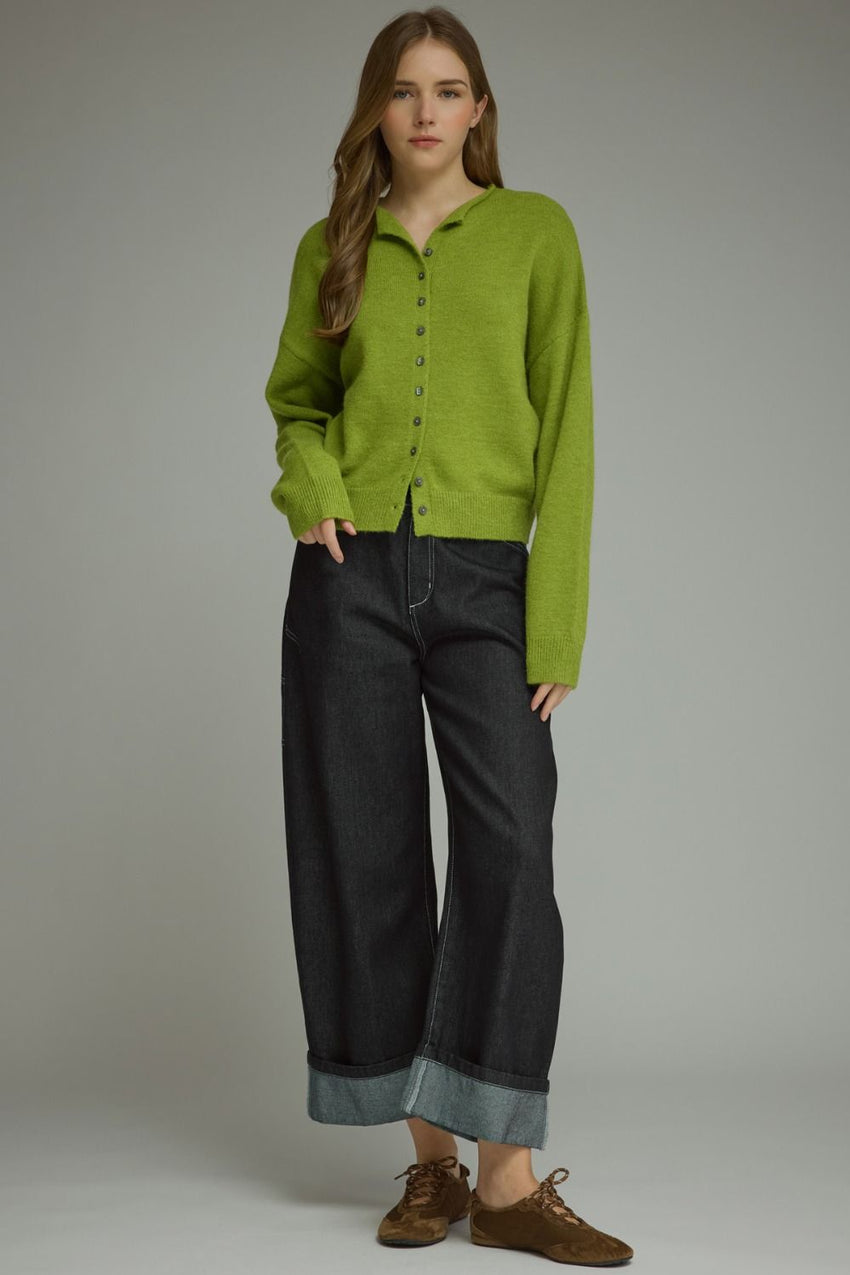 T31963 Pea Green Cardigan