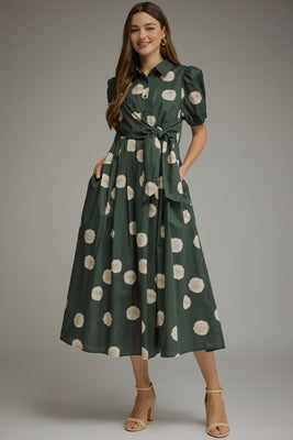 D32317 Hunter Green Polka Dot Midi