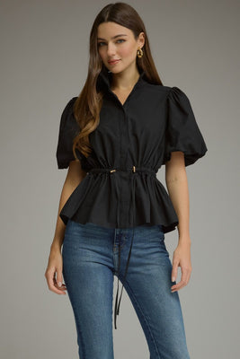 T32167 SS Puff Sleeve Top Black