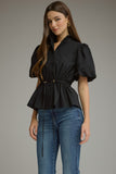 T32167 SS Puff Sleeve Top Black
