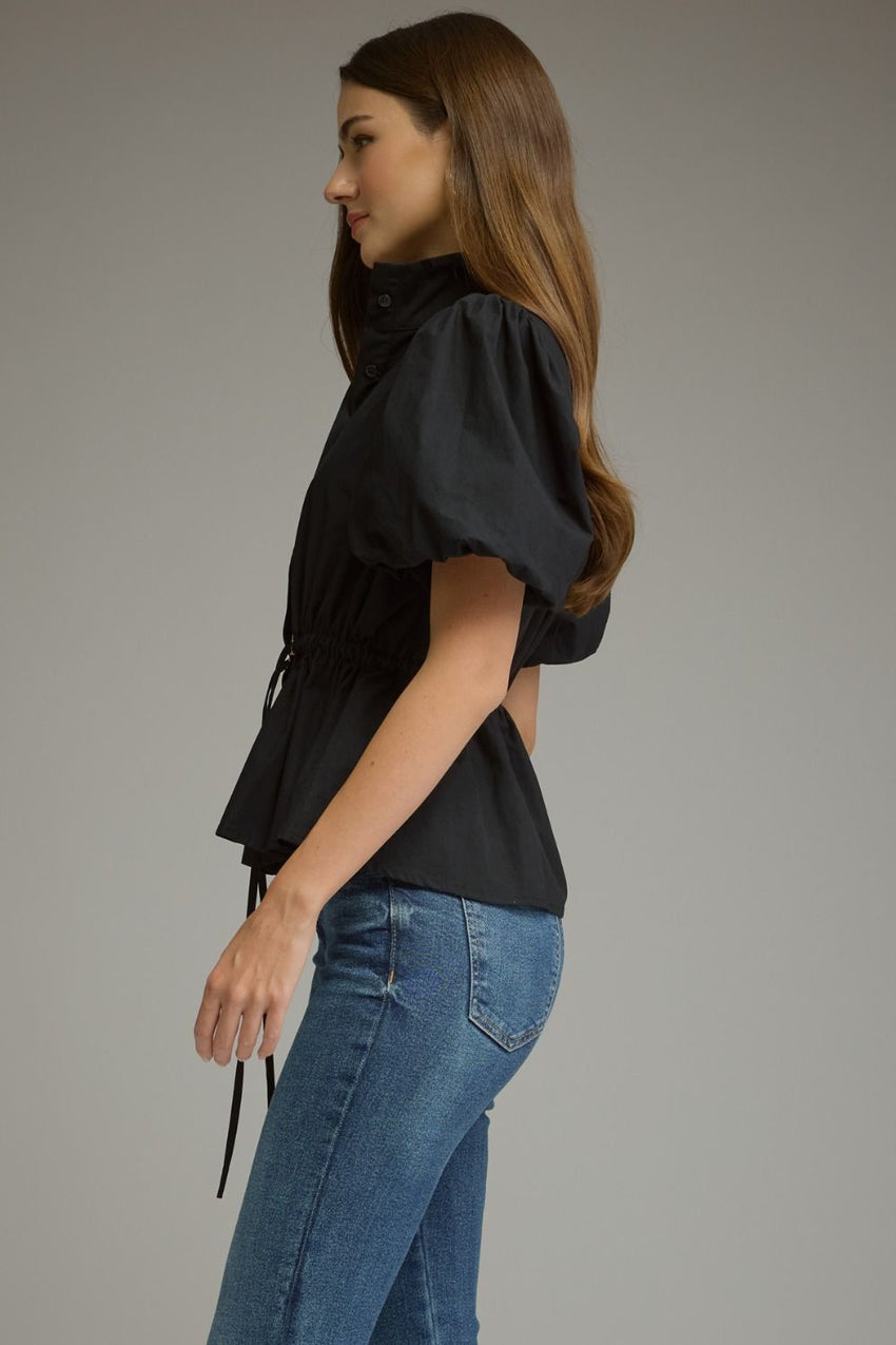 T32167 SS Puff Sleeve Top Black
