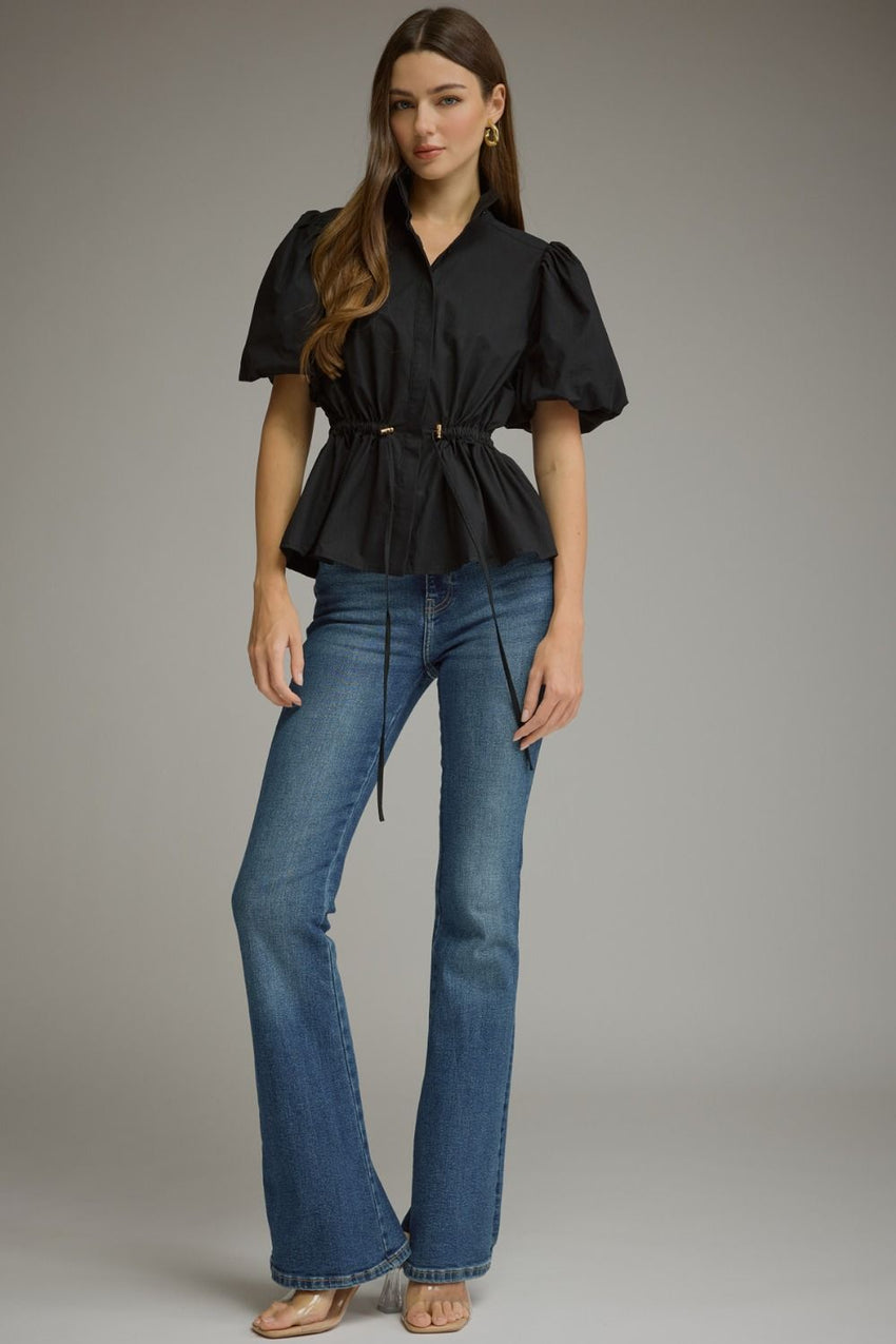 T32167 SS Puff Sleeve Top Black
