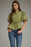 T32167 Olive SS Puff Slv Top