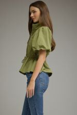 T32167 Olive SS Puff Slv Top