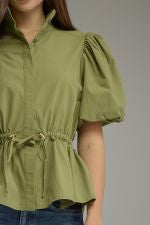 T32167 Olive SS Puff Slv Top