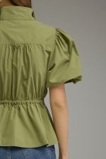T32167 Olive SS Puff Slv Top