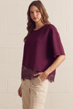 T31290 Burgundy Scallop Lace Top