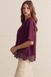 T31290 Burgundy Scallop Lace Top