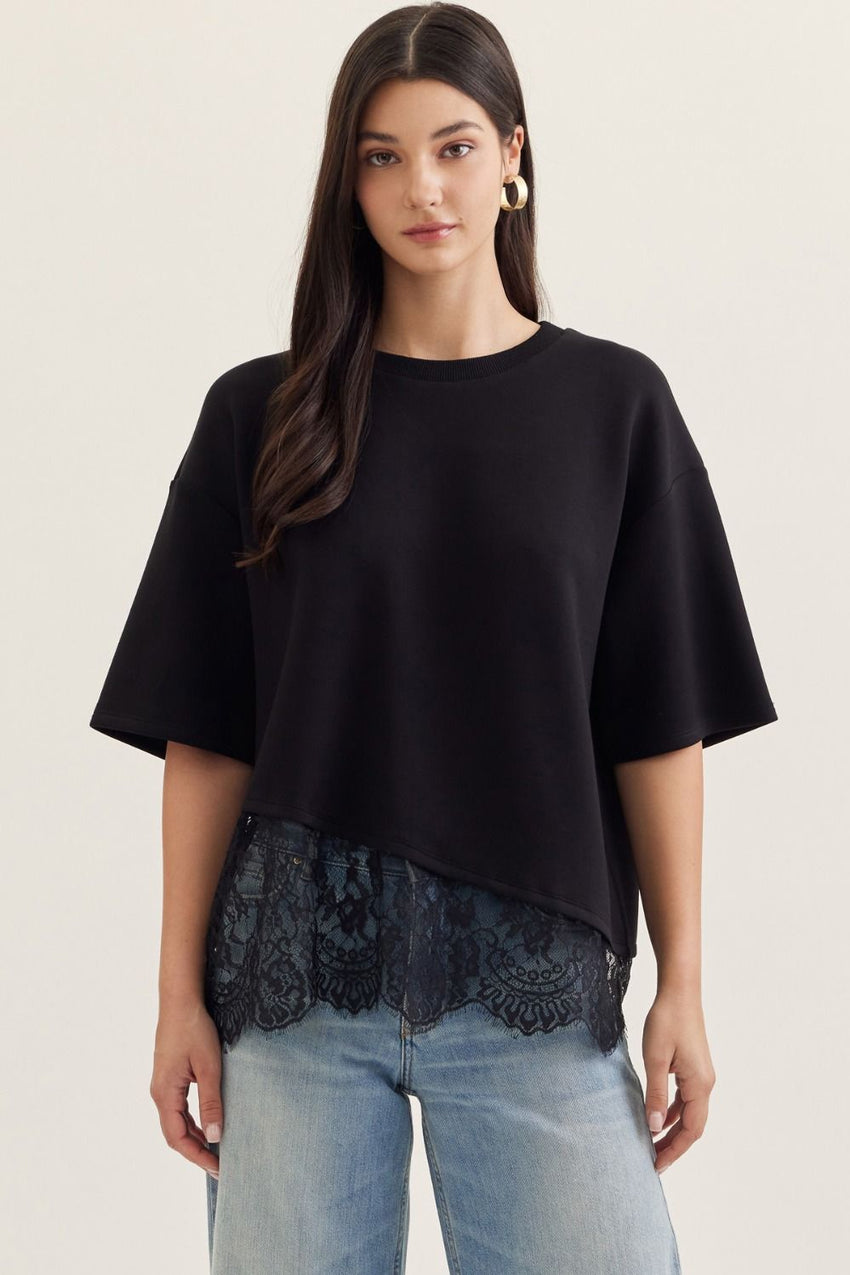 T31290 Black Scallop Lace Top