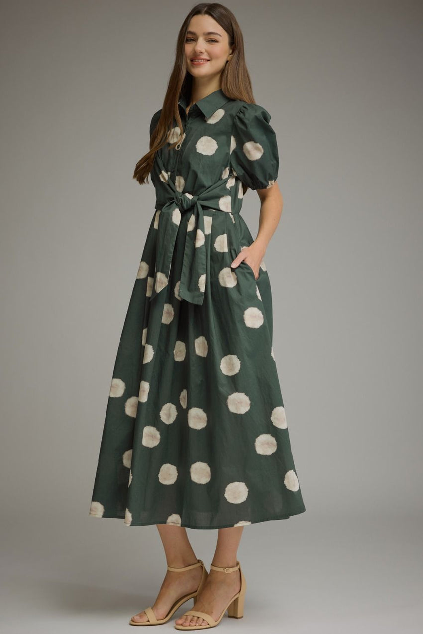 D32317 Hunter Green Polka Dot Midi