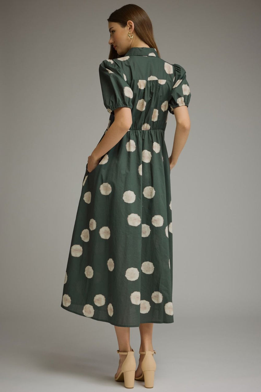 D32317 Hunter Green Polka Dot Midi