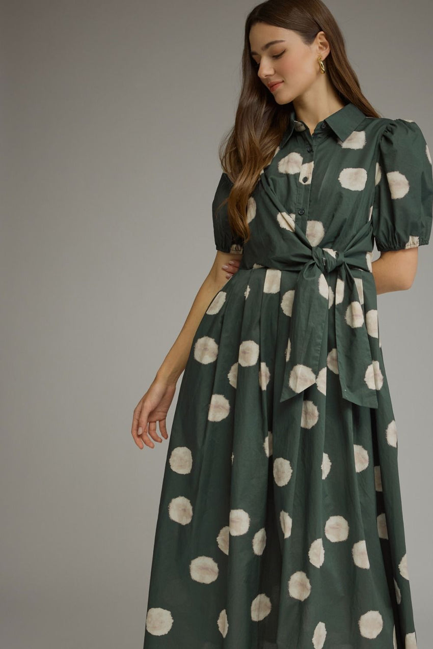 D32317 Hunter Green Polka Dot Midi