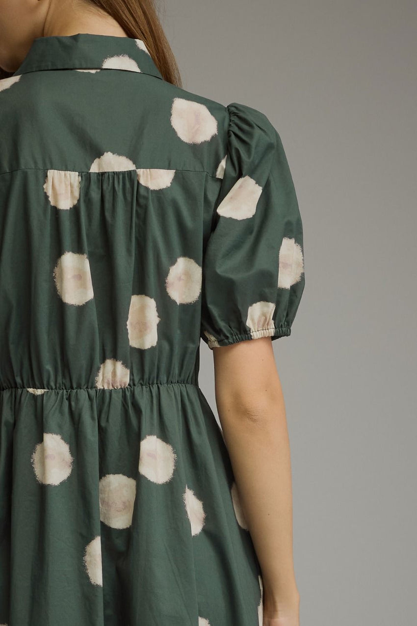 D32317 Hunter Green Polka Dot Midi