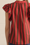 T29158 Red Brown Striped Flutter Slv Top