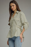 T32643 Olive Striped Blouse