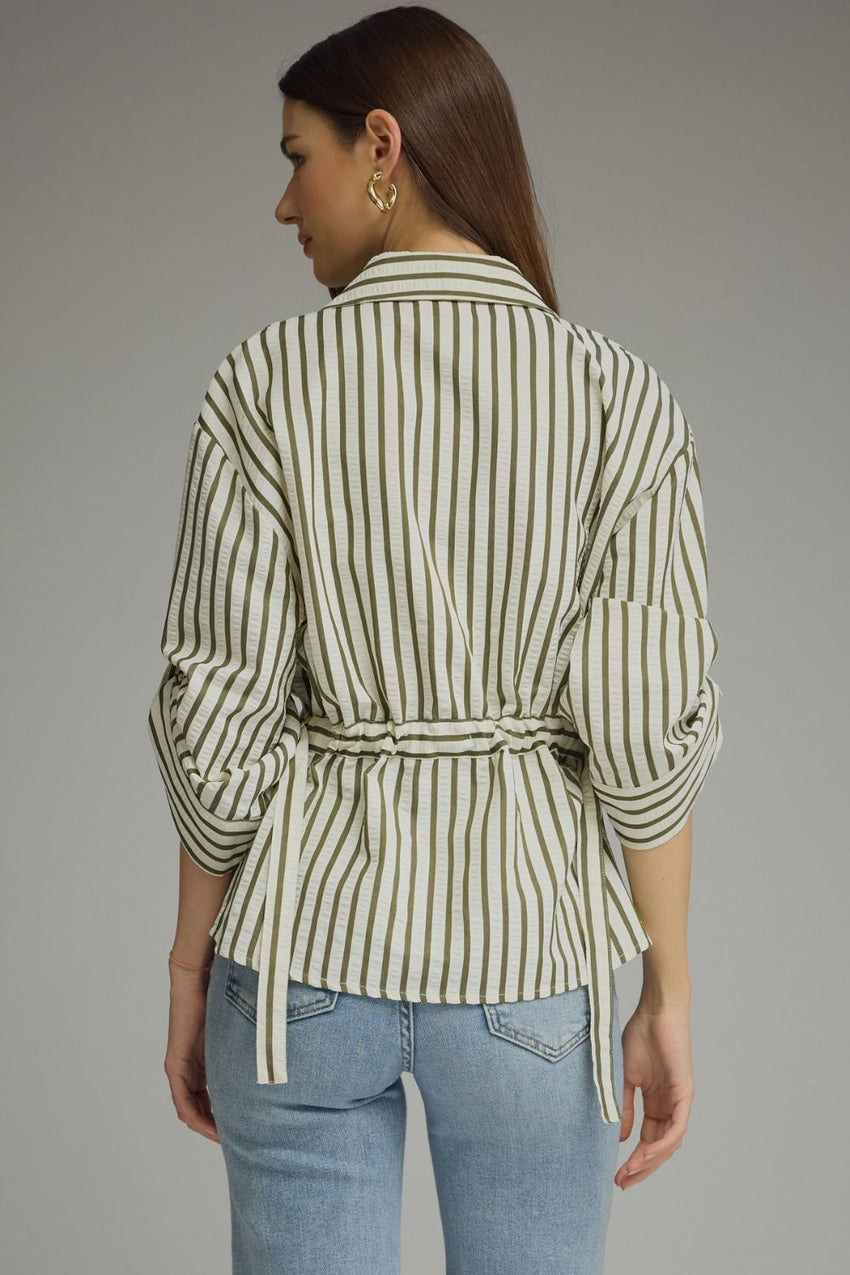 T32643 Olive Striped Blouse