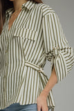 T32643 Olive Striped Blouse