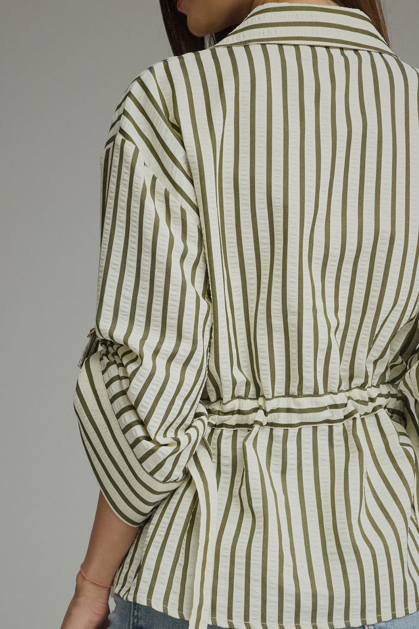 T32643 Olive Striped Blouse
