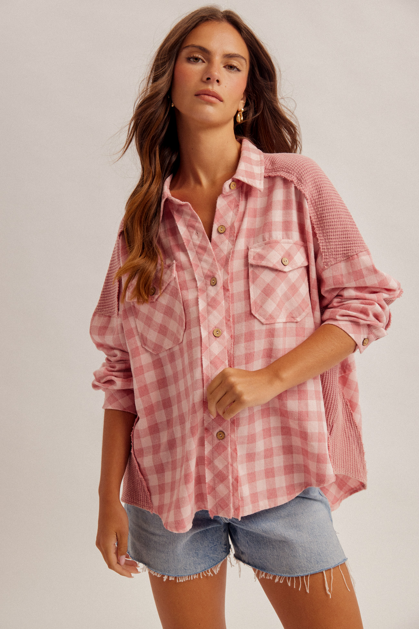 34421 Waffle Mixed Button Down