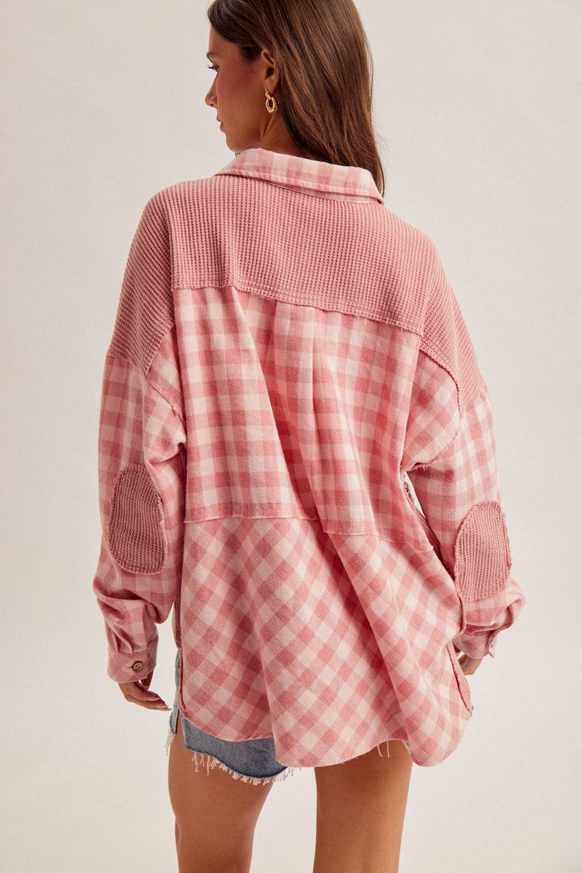 34421 Waffle Mixed Button Down