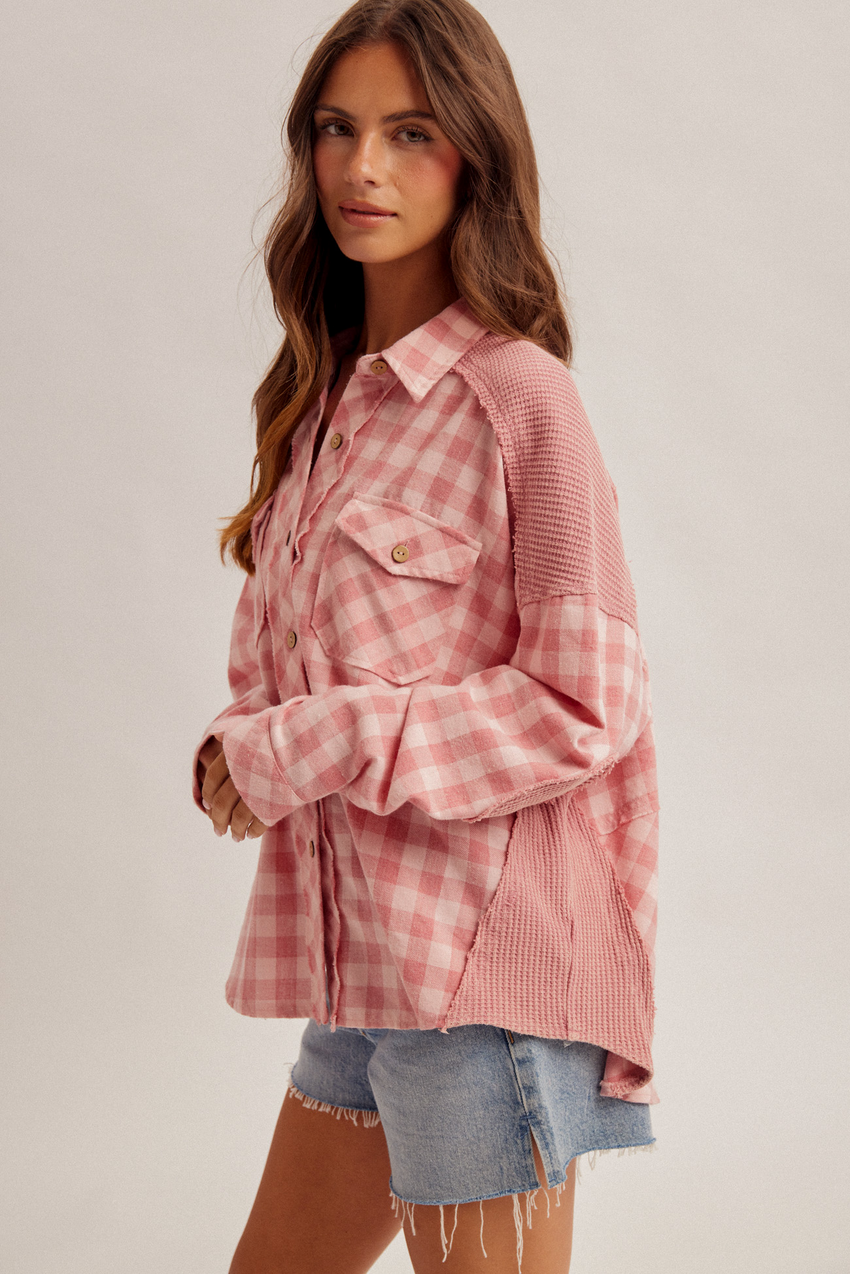 34421 Waffle Mixed Button Down