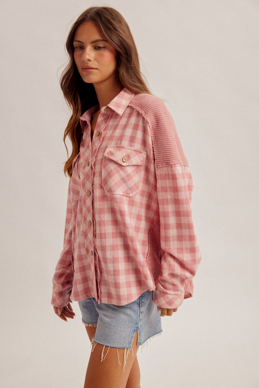 34421 Waffle Mixed Button Down