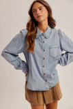 34512 Denim Frill Edge Button Down