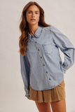 34512 Denim Frill Edge Button Down