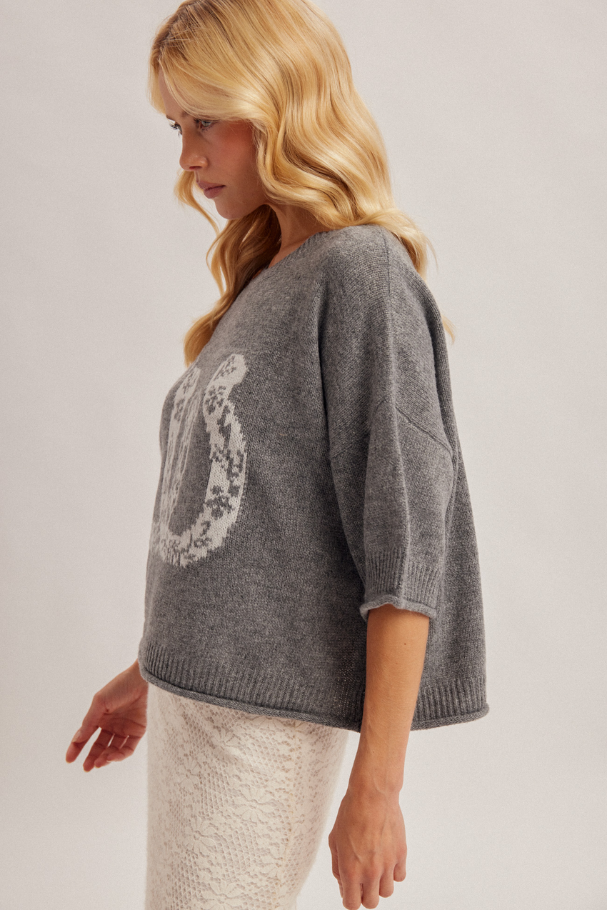 34534 Grey Horse Shoe Sweater