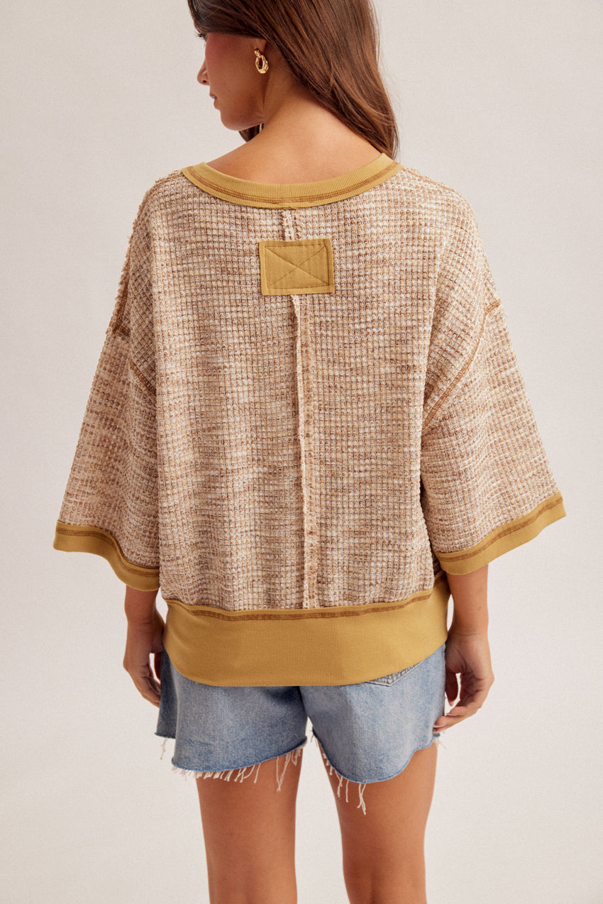 34603 Multi Melange Waffle Top