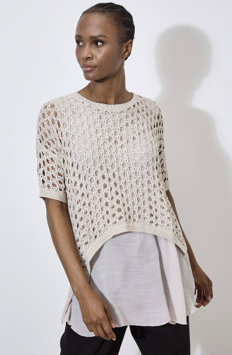 APRICOT KNITTED MESH SLUB SHIMMER LAYER TUNIC