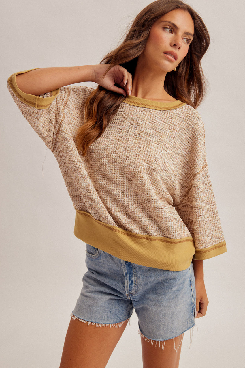 34603 Multi Melange Waffle Top