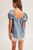 38891 Floral Print Denim Top