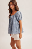 38891 Floral Print Denim Top