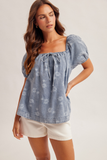 38891 Floral Print Denim Top