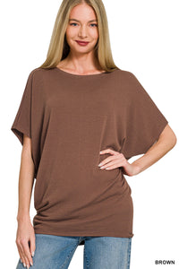 HW-2759Y Brown Boat Neck Top