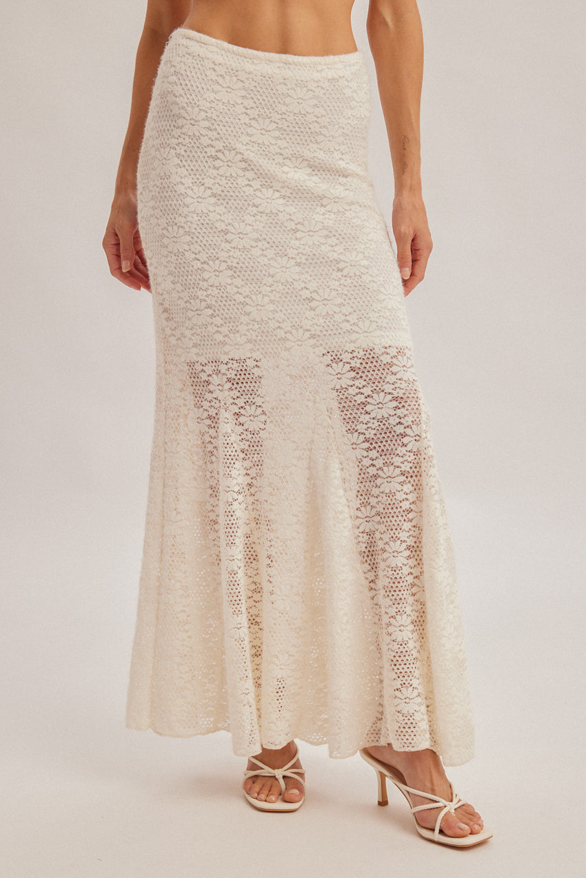 39540 Cream Lace Midi Skirt