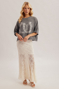 39540 Cream Lace Midi Skirt