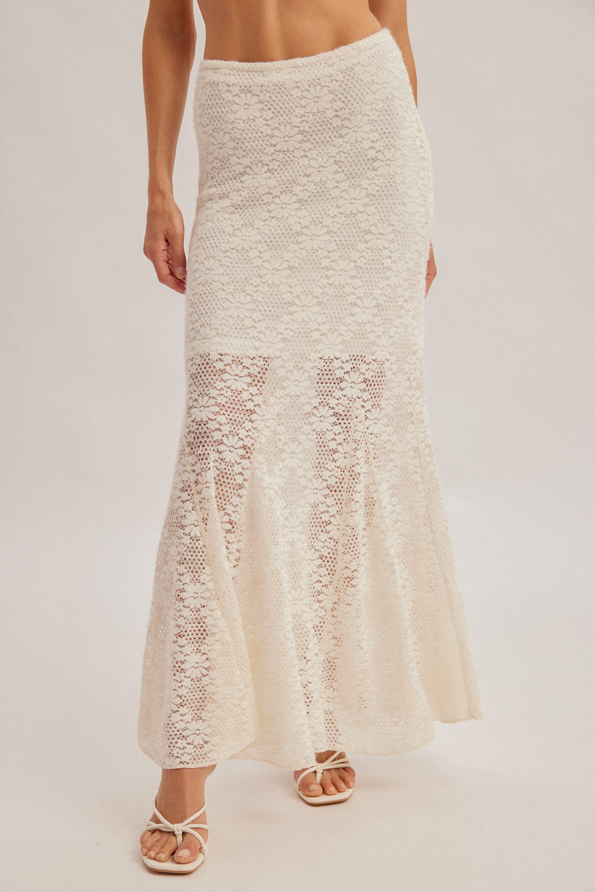 39540 Cream Lace Midi Skirt