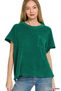 HW-2796Y Chenille SS Waffle Sweater